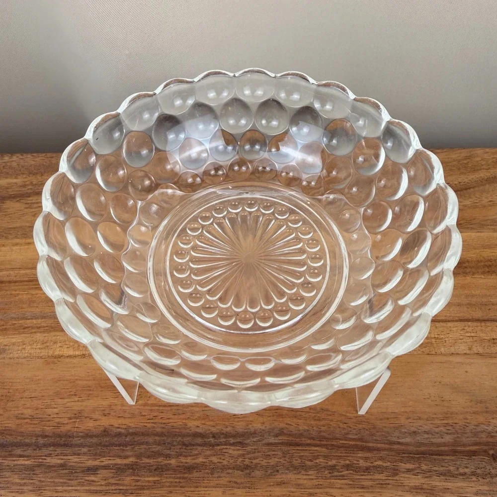 Anchor Hocking Bubble Glass Bowl Clear Vintage Mid Century Bullseye 7 Inch